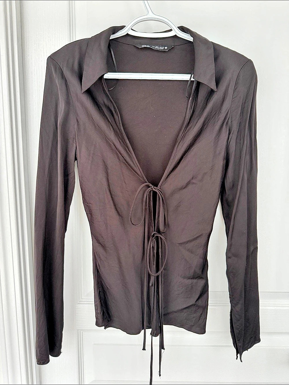 Zara Long Sleeve Tie Front Blouse in Brown Size Small